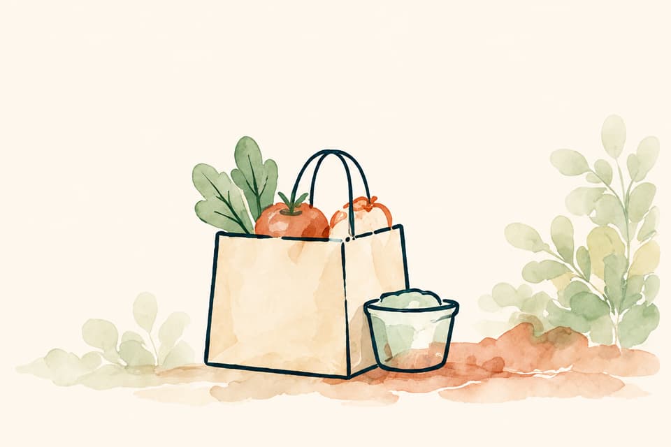 Watercolour — grocery bag with fresh produce