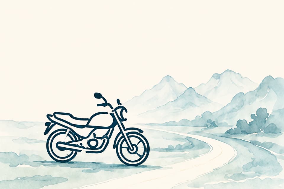 Watercolour — moto on a coastal road